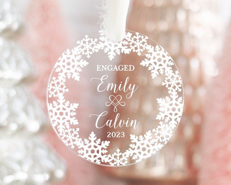 Snowflake Personalized Engaged Christmas Ornament