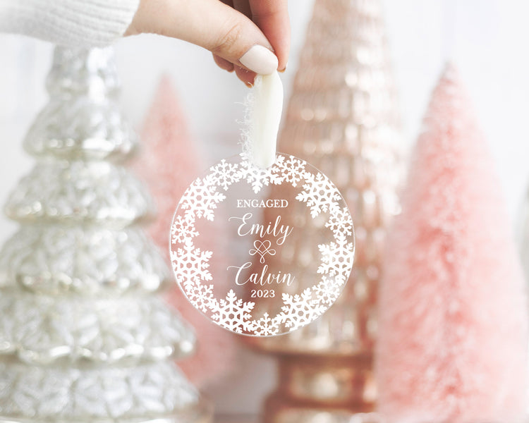 Snowflake Personalized Engaged Christmas Ornament