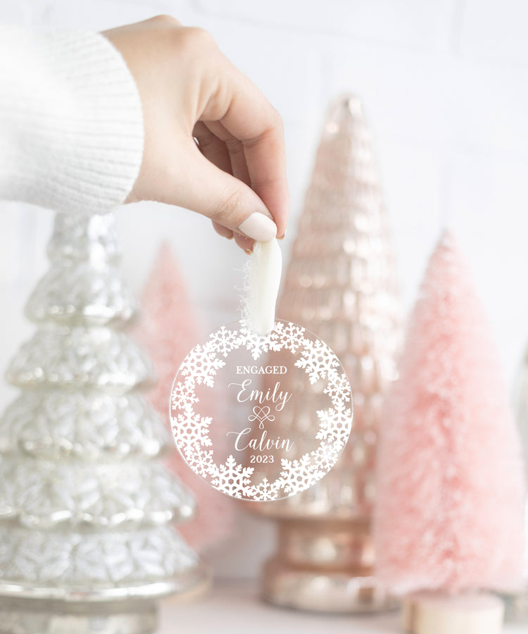 Snowflake Personalized Engaged Christmas Ornament