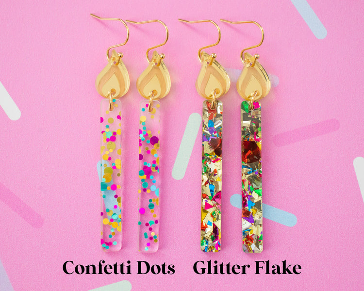 Glitter Candle Stick Birthday Earrings