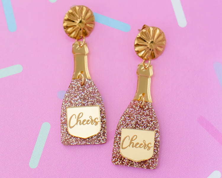Cheers Champagne Bottle Earrings
