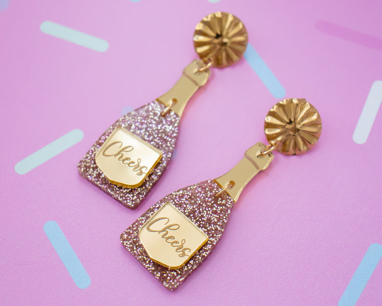 Cheers Champagne Bottle Earrings