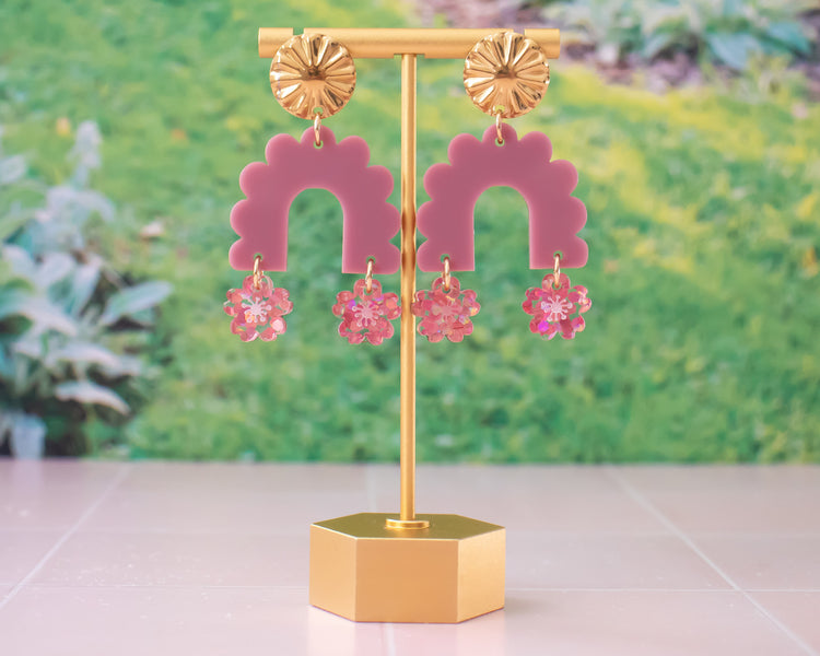 Cherry Blossom Scallop Arch Earrings