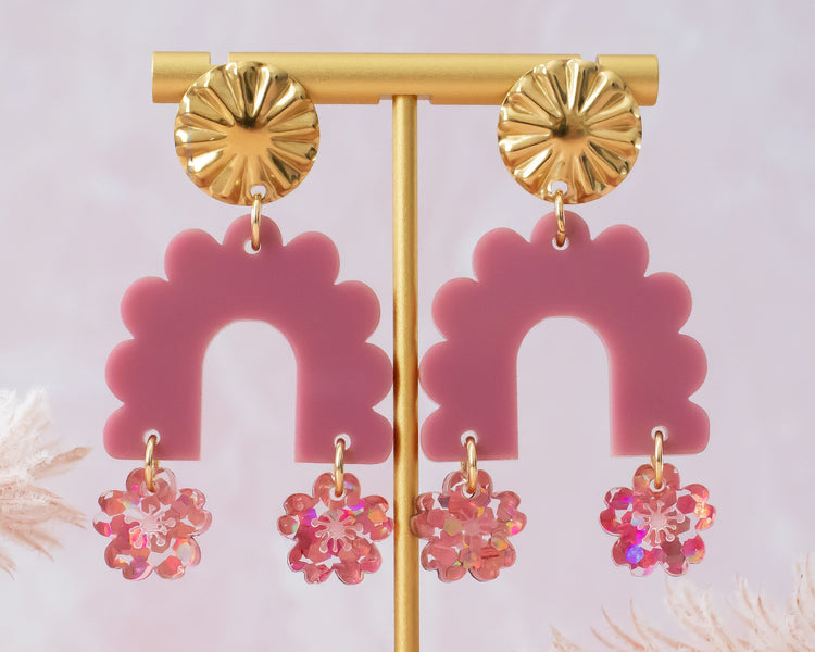 Cherry Blossom Scallop Arch Earrings