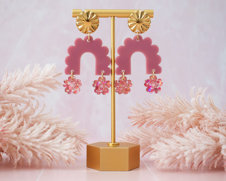 Cherry Blossom Scallop Arch Earrings