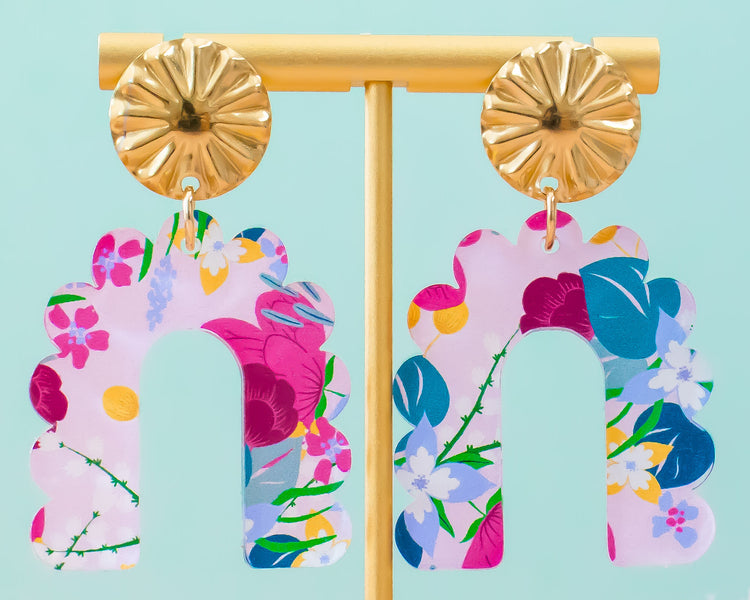 Floral Scallop Arch Geometric Earrings