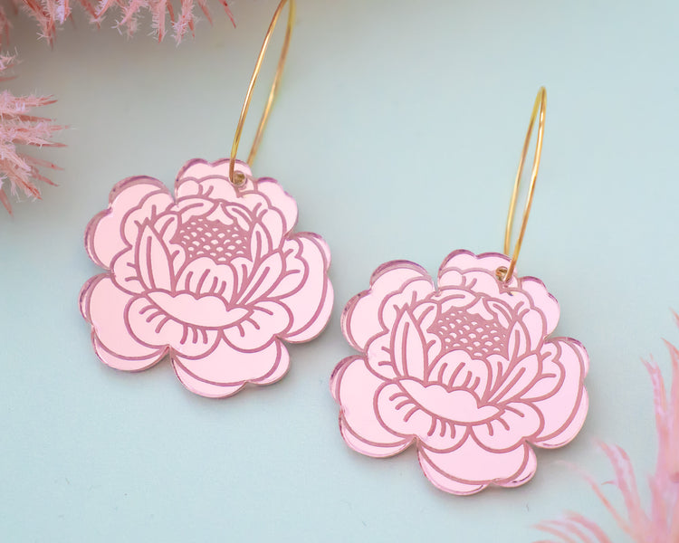 Light Pink Peony Acrylic Hoop Earrings