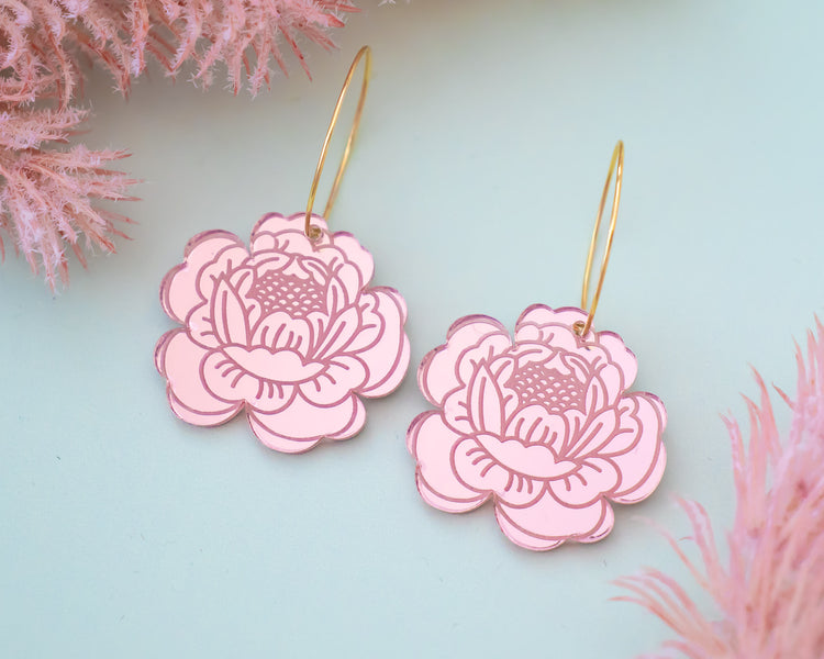 Light Pink Peony Acrylic Hoop Earrings