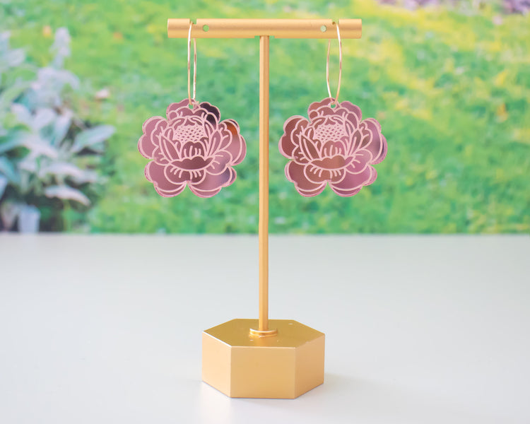 Light Pink Peony Acrylic Hoop Earrings