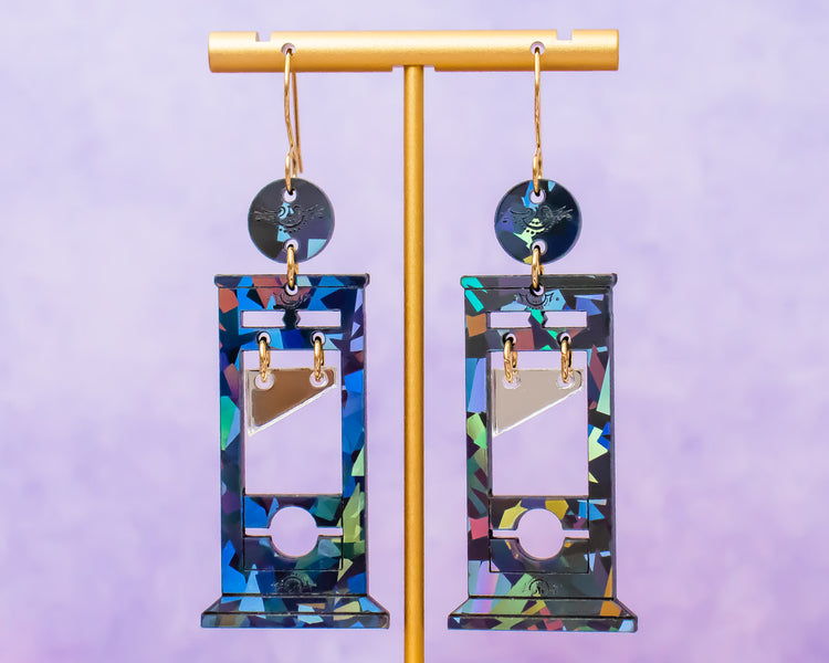 Guillotine Black Holographic Earrings