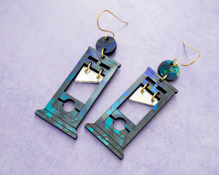 Guillotine Black Holographic Earrings
