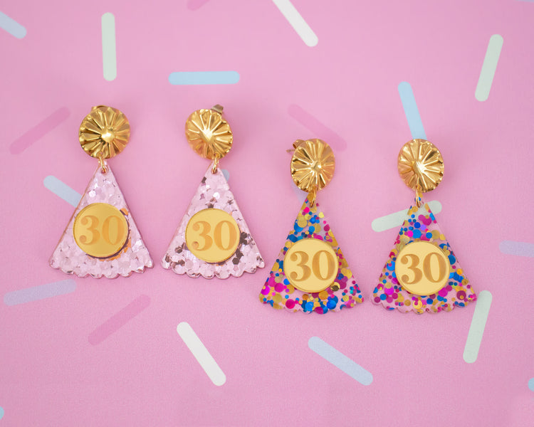 Birthday Party Hat Custom Number Earrings