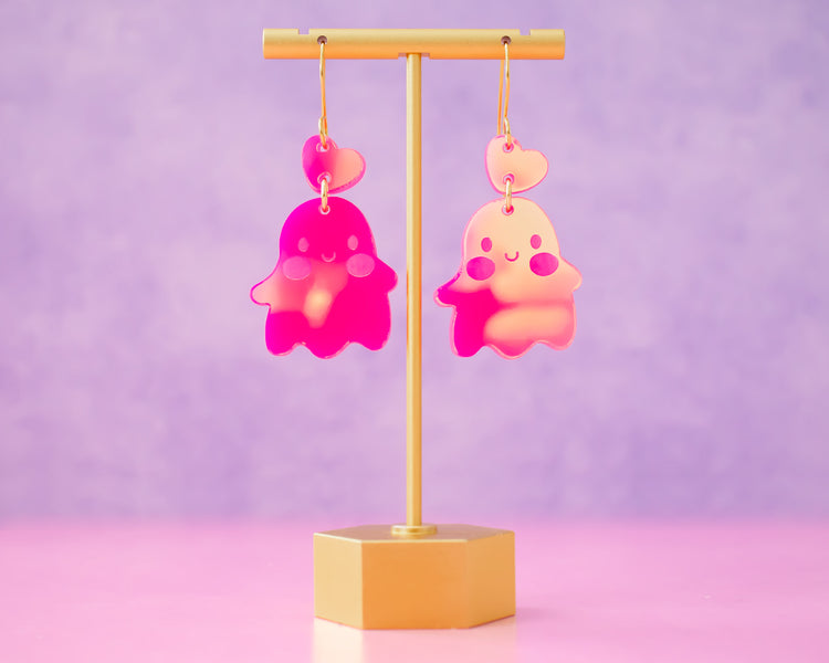 Holographic Cute Ghost Heart Earrings