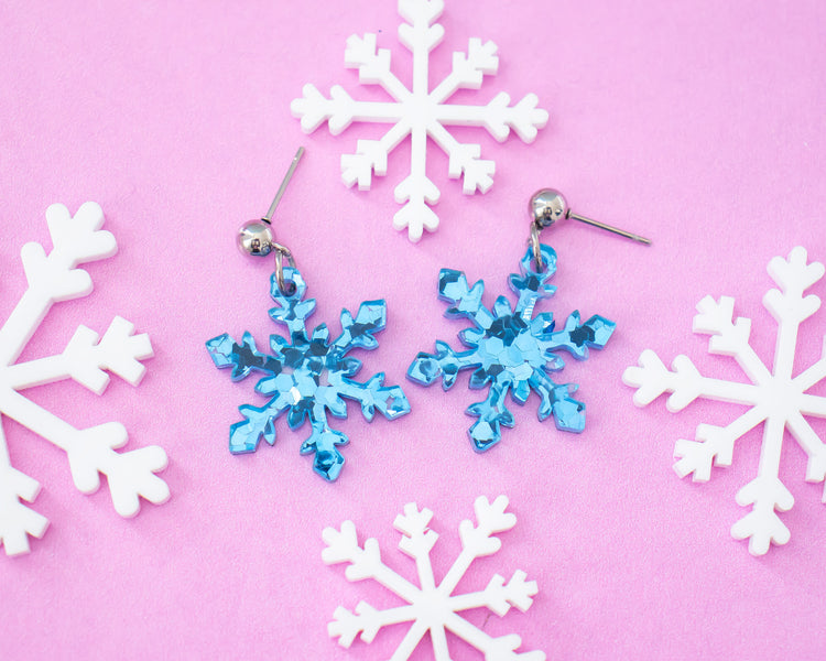 Blue Sequin Snowflake Earrings