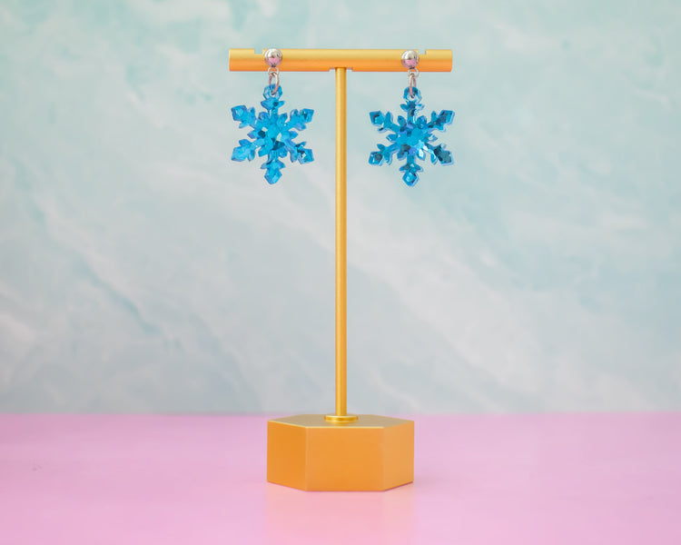 Blue Sequin Snowflake Earrings