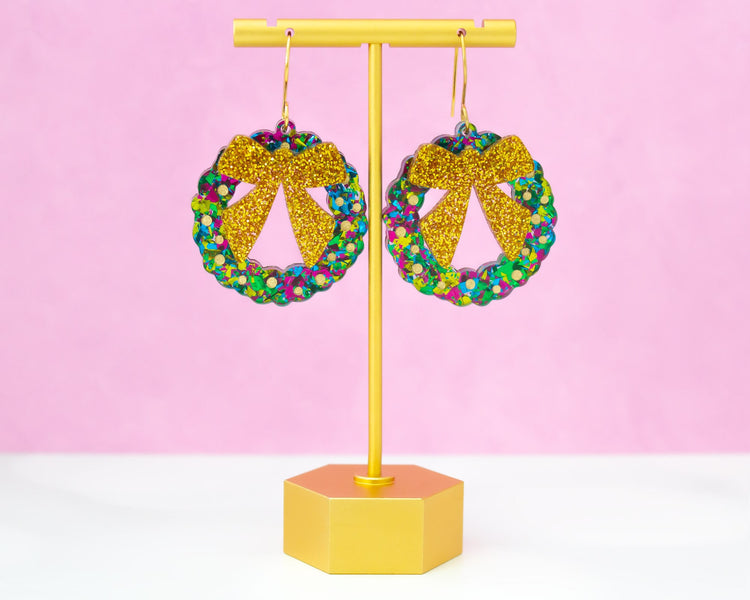 Glitter Christmas Wreath Earrings