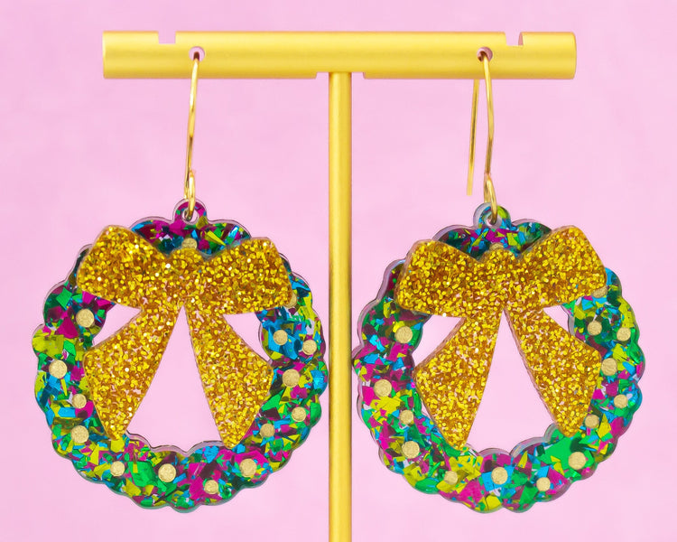 Glitter Christmas Wreath Earrings