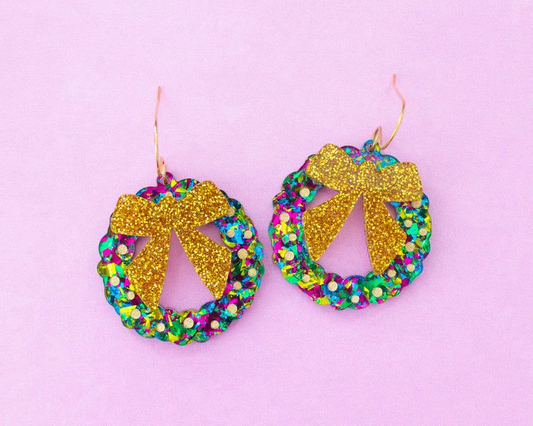 Glitter Christmas Wreath Earrings