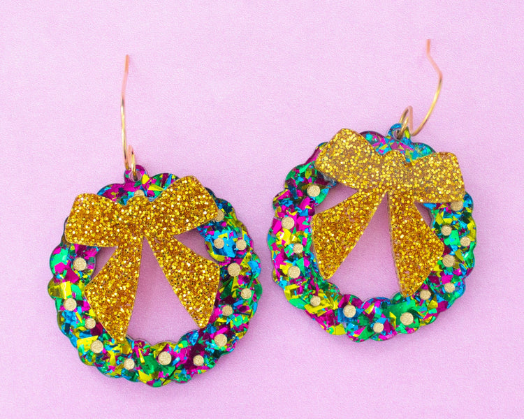 Glitter Christmas Wreath Earrings