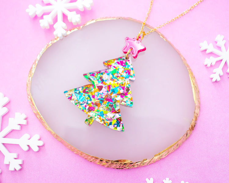 Christmas Tree Necklace and Earrings Set