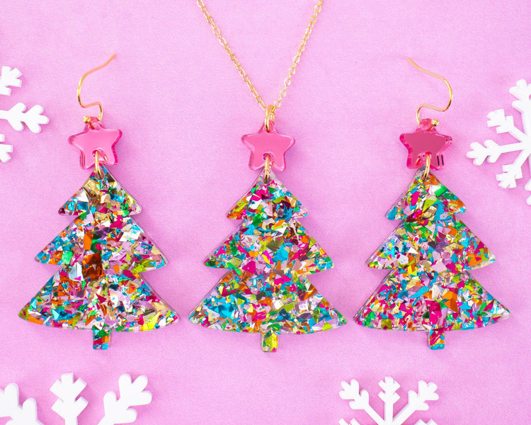 Christmas Tree Necklace and Earrings Set
