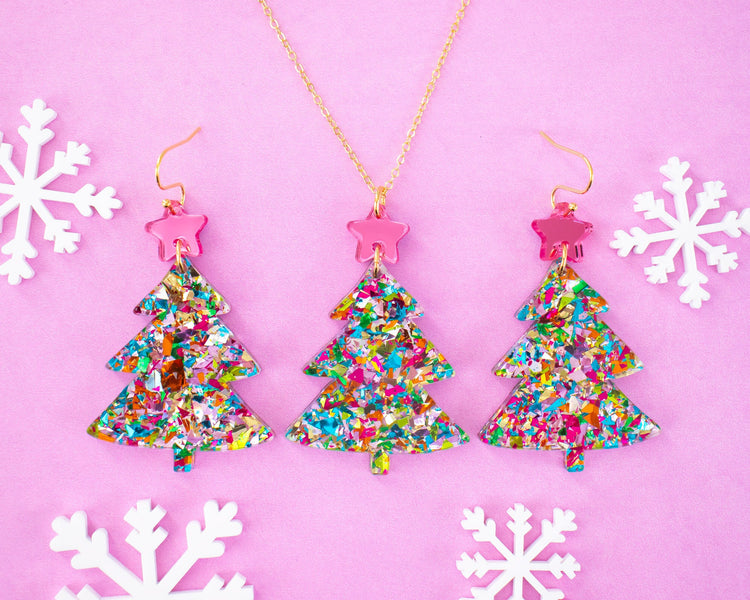 Christmas Tree Necklace and Earrings Set