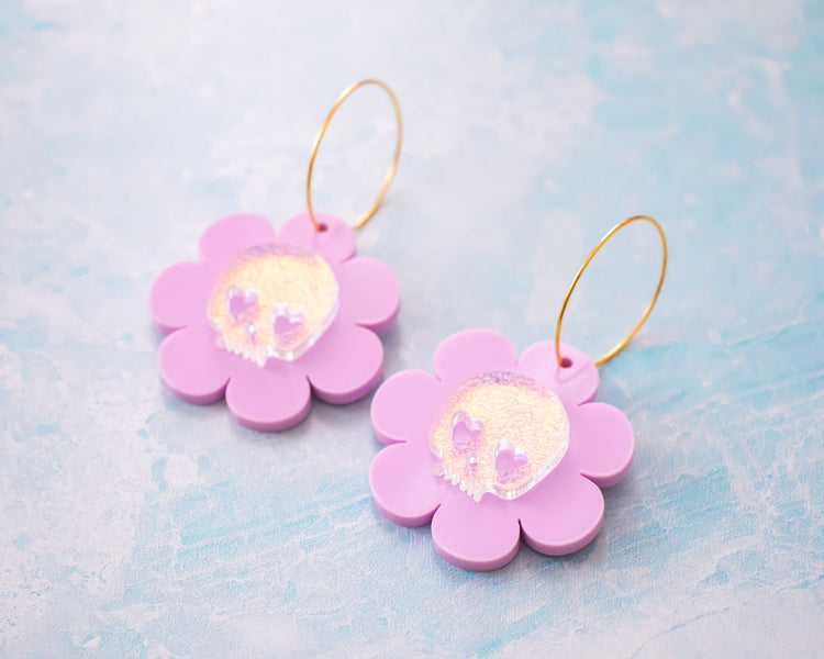 Skull Flower Earrings Dangles
