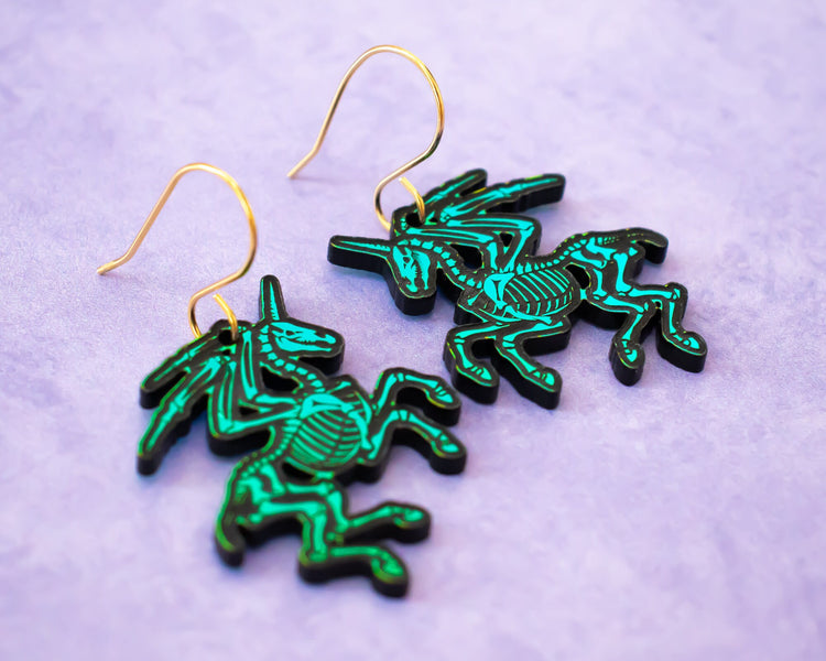 Skeleton Pegasus Earrings, Holographic