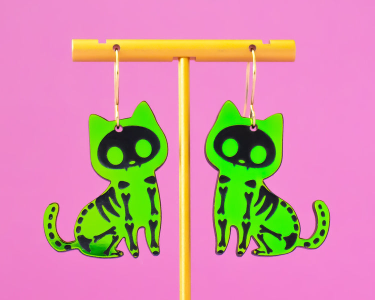 Skeleton Cat Earrings