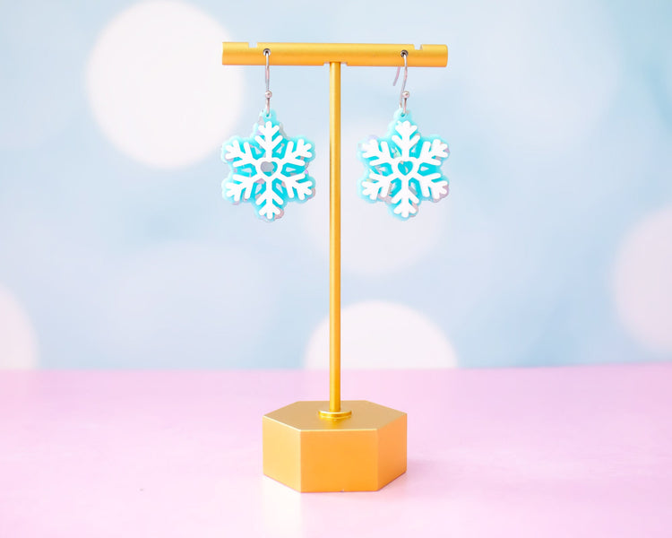 Blue Glitter Snowflake Earrings