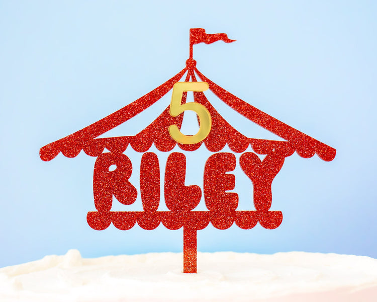Custom Name Glitter Circus Tent Cake Topper
