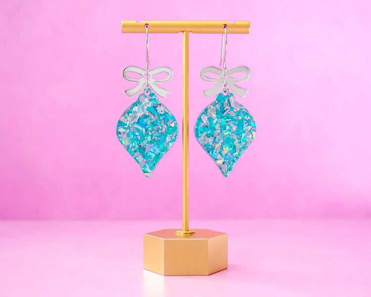 Teal Christmas Ornament Earrings