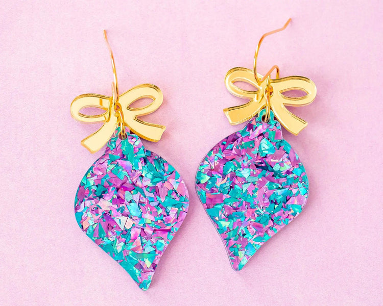Blue & Purple Glitter Christmas Ornament Earrings