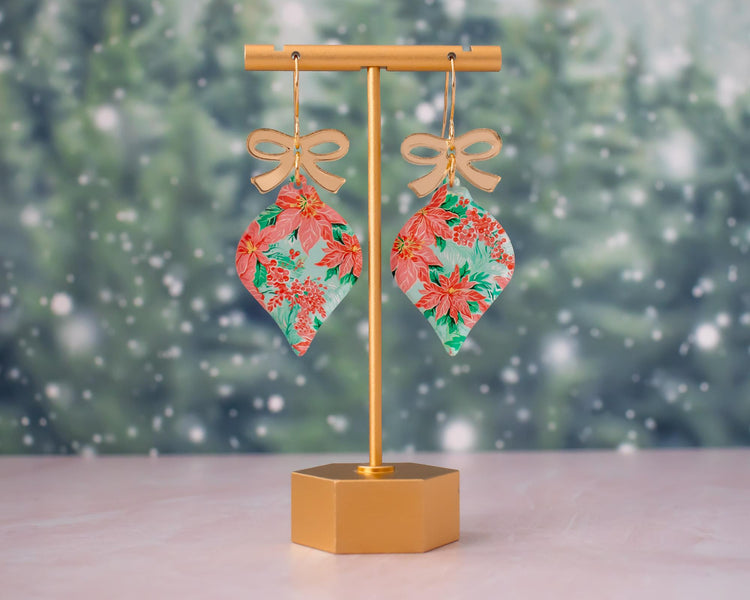 Poinsettia Christmas Ornament Earrings