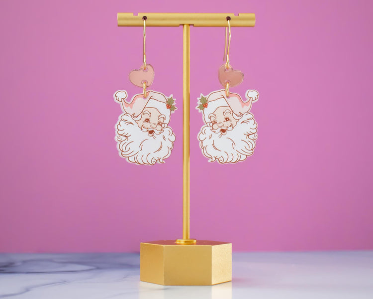 Pink Retro Santa Earring