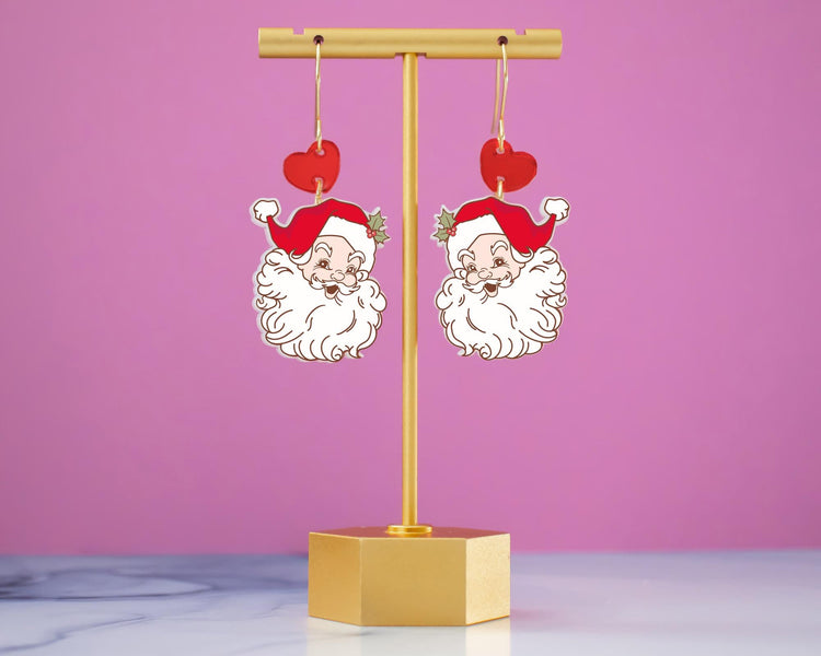 Red Retro Santa Acrylic Earrings