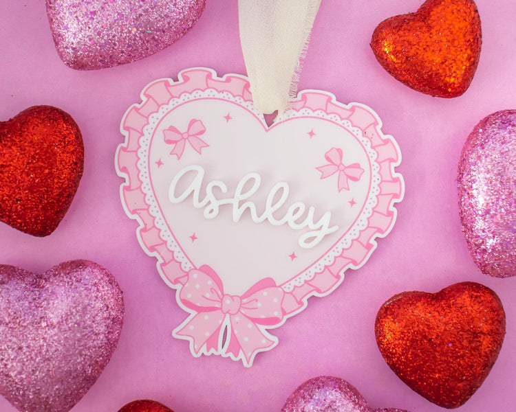 Heart Bow Valentines Basket Tag Scallop Heart Gift Tag