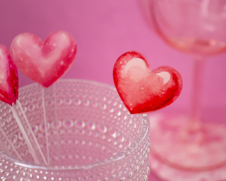Watercolor Hearts Drink Stirrers, Valentines Drink Sticks