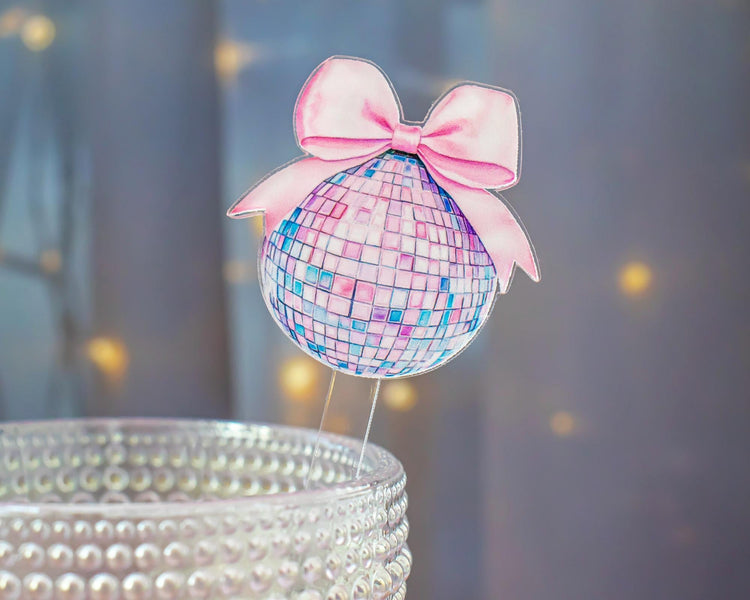 Disco Ball Bow Drink Stirrers, Party Cocktail Sticks, Set of 4