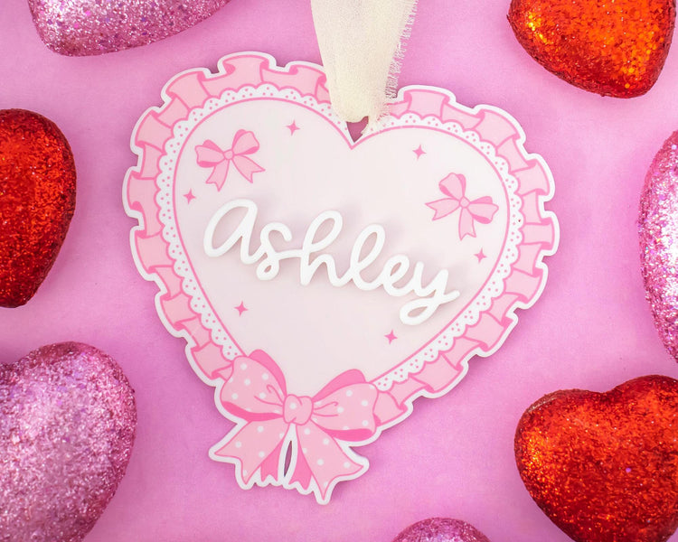 Heart Bow Valentines Basket Tag Scallop Heart Gift Tag