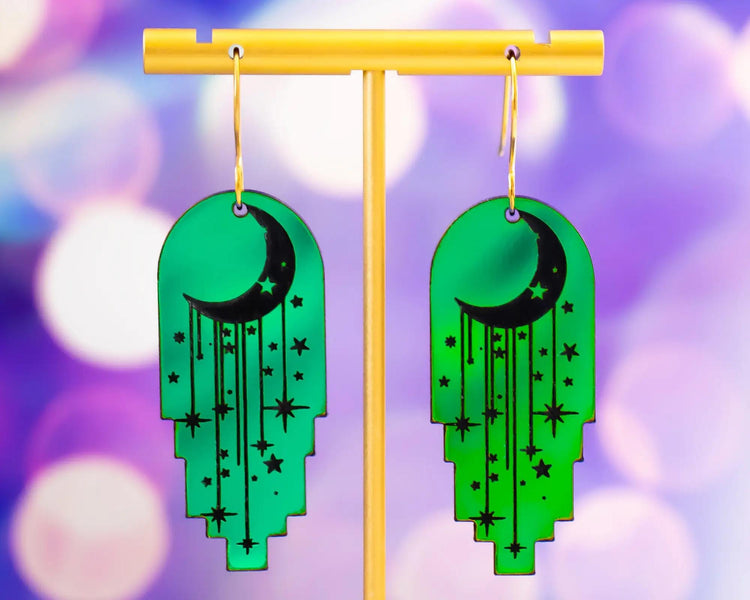 Holographic Moon and Stars Earrings