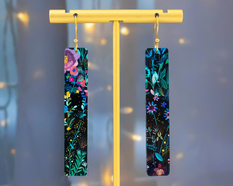 Flower Rectangle Bar Earrings