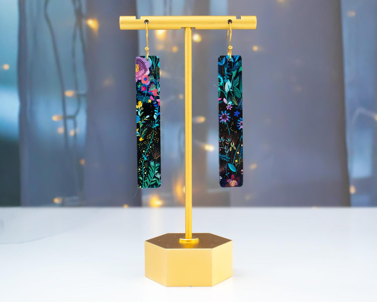 Flower Rectangle Bar Earrings
