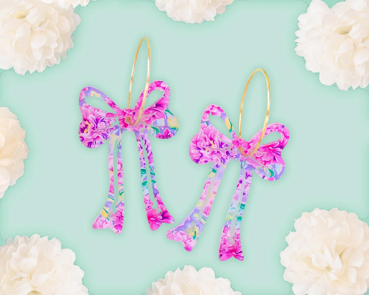 Peony Bow Hoop Earrings
