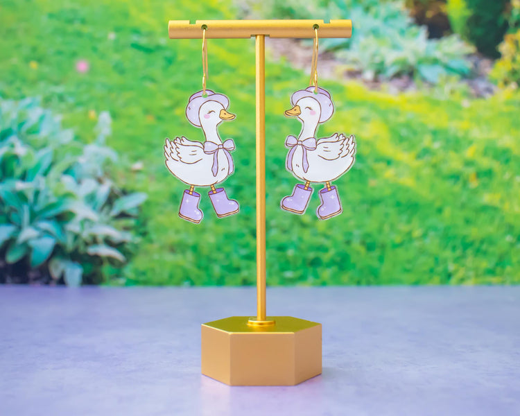 Purple Goose With Hat Earrings