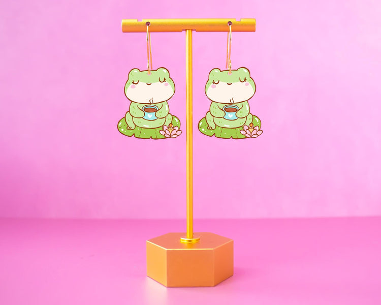 Frog With Coffee Earrings