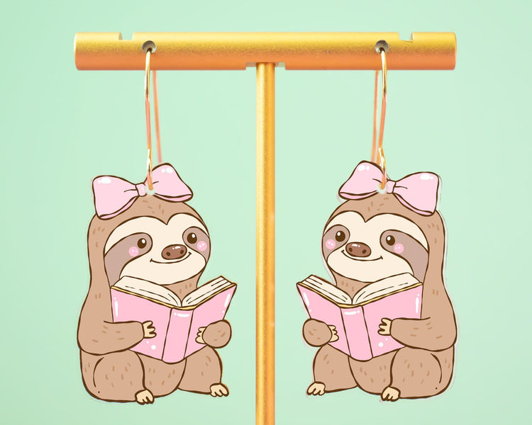 Sloth Reading A Book Earrings