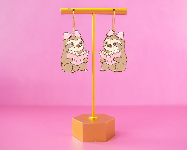 Sloth Reading A Book Earrings