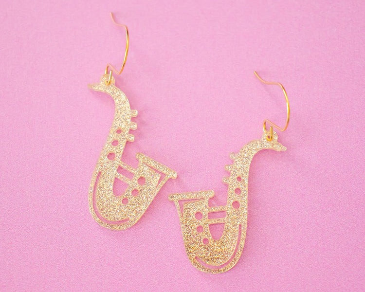 Glitter Saxophone Earrings