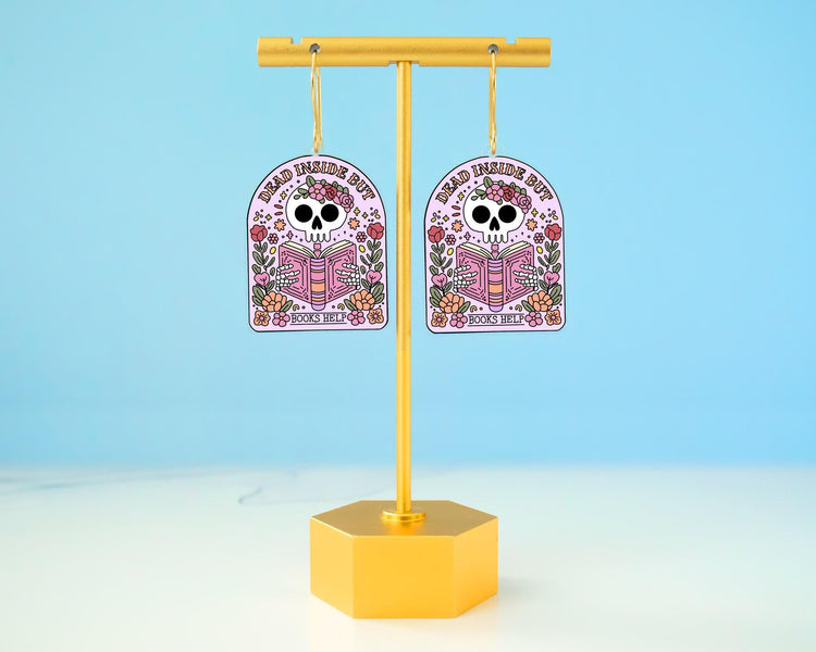 Dead Inside But Books Help Skeleton Earrings